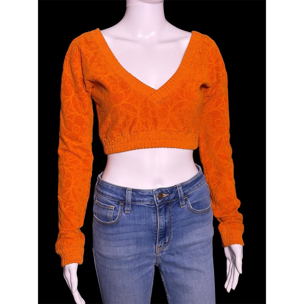 Authentic Louis Vuitton '23 Orange Monogram Flower Towelling Terrycloth Crop Top